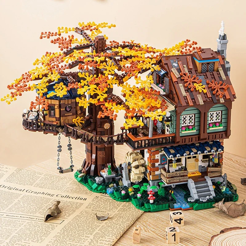 LOZ 1033 World Architecture 2-in-1 Forest Tree House Cabin Garden Waterwheel Swing Model Mini Blocks Bricks Building Toy No Box