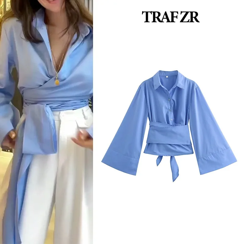 TRAF ZR Long Sleeve Shirt Women Shirts Woman Vintage Elegant Women\'s Luxury Blouses Summer Top Y2K Tops Harajuku Fashion Blouses