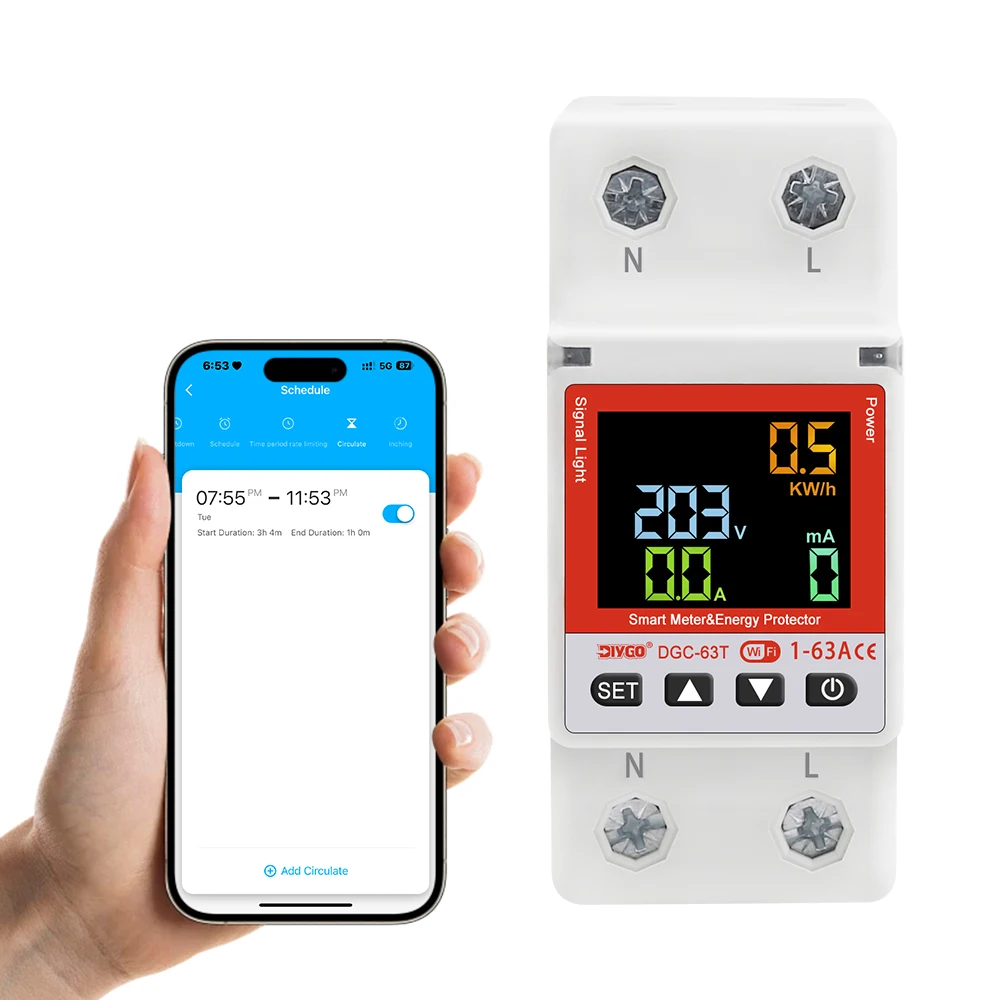 DIY GO TUYA WIFI Switch Smartlife 1-63A kWh Metering Timer Circuit Breaker with Voltage Current Leakage Temperature protection