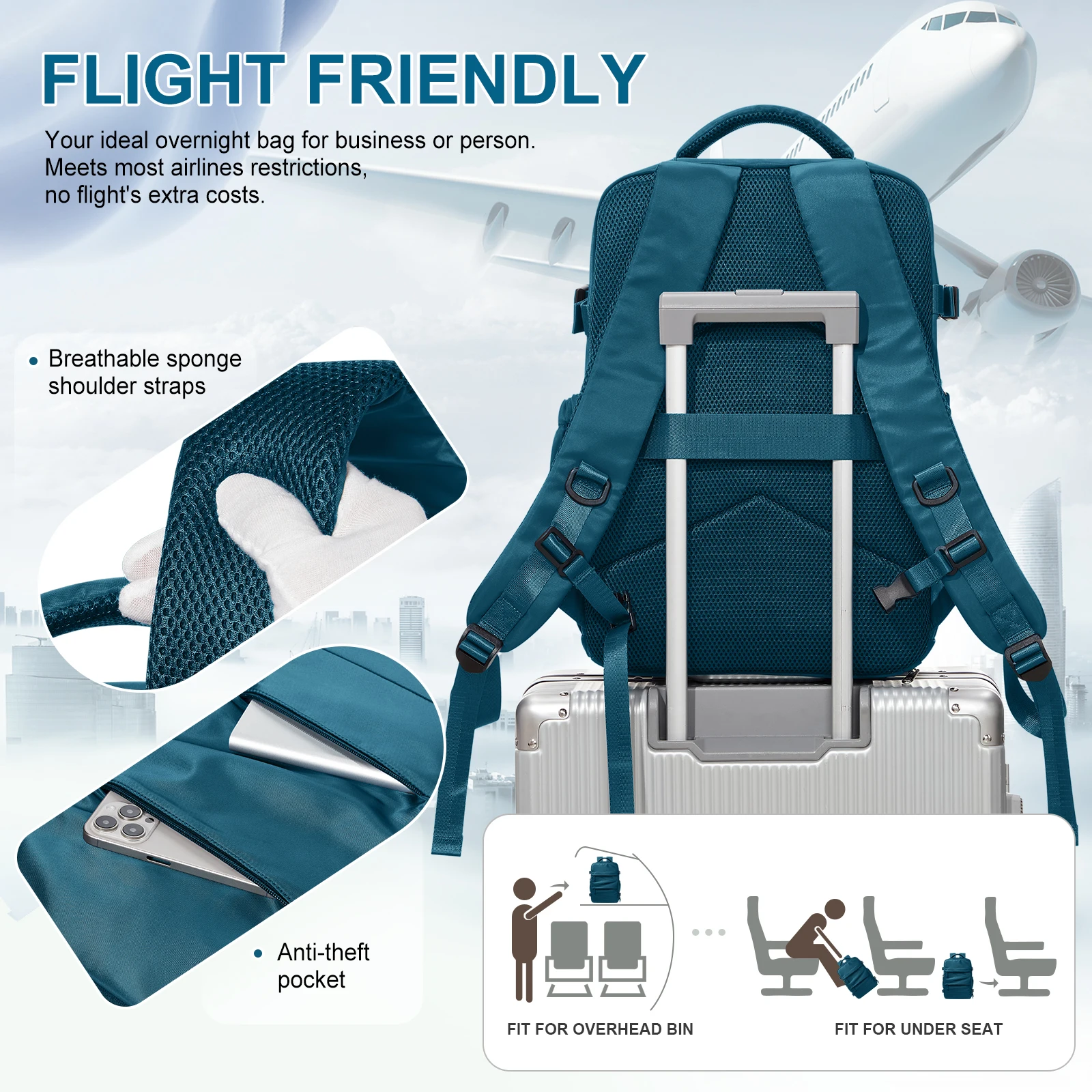 Reiserucksack für Damen, Handgepäck-Rucksack, TSA-Laptop-Rucksack, Flugzulassung, College-Krankenschwester-Tasche, lässiger Tagesrucksack für den Wochenende – Detail 11