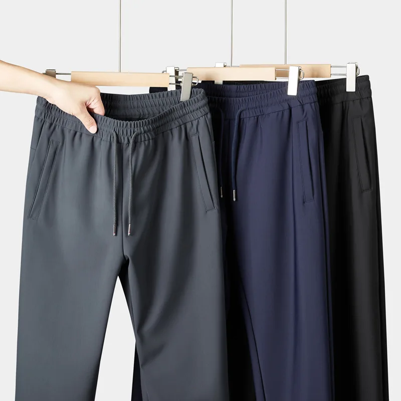 2025 جديد الخريف السراويل المستقيمة للرجال سراويل تقليدية عصرية ومتعددة الاستخدامات بنطلون الأعمال سستة جيب Sweatpants