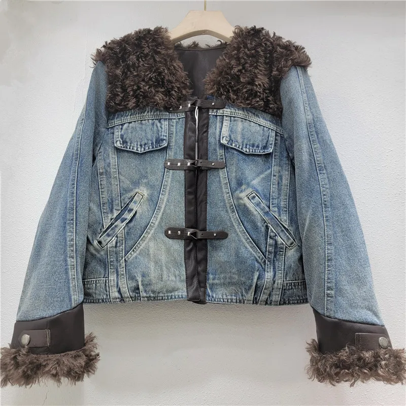 

Женские короткие пальто, джинсовые куртки с длинными рукавами, толстая теплая уличная одежда Y2k, повседневная элегантная куртка, рабочее пальто, осень-зима 2025