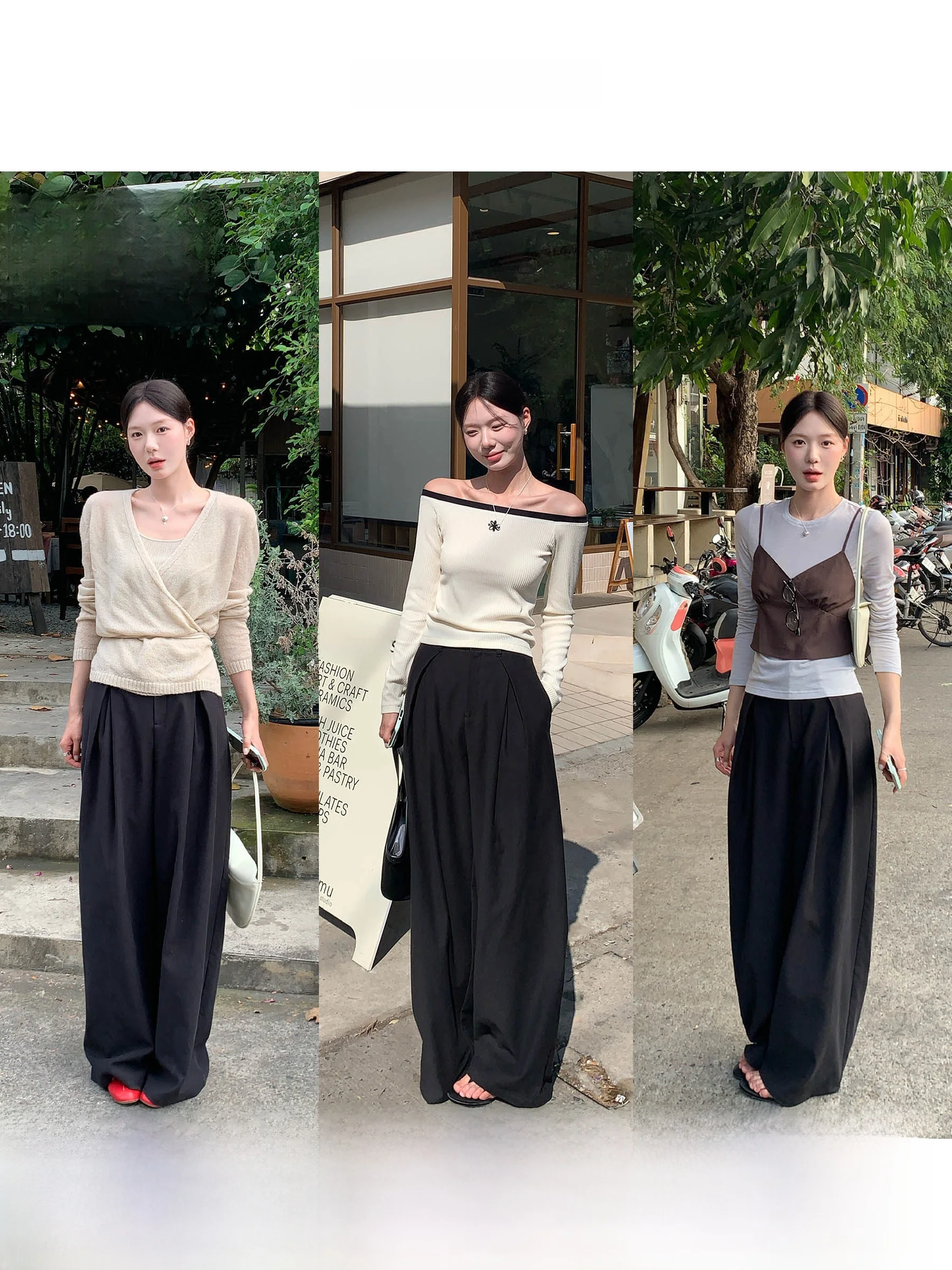 

Lace Cotton Design Casual Pants Loose Fit High Waist Button Closure Wide Leg Straight Tube Drapey Big Flower Pleated
