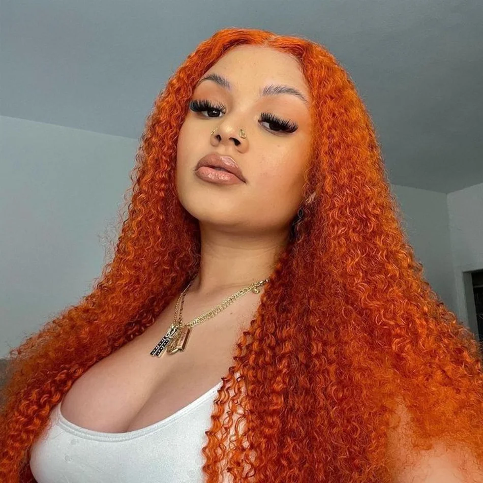 Peluca rizada frontal de encaje naranja jengibre 13x6 hd para mujeres pelucas delanteras de encaje de 30 pulgadas de onda profunda pelucas sin pegamento cabello humano listo para usar