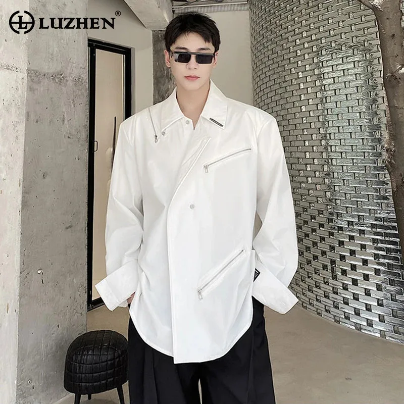 

LUZHEN персонализированные свободные повседневные рубашки на молнии, мужские рубашки, новинка 2025, однотонные, оригинальный нишевый дизайн, топы с длинными рукавами JY4634