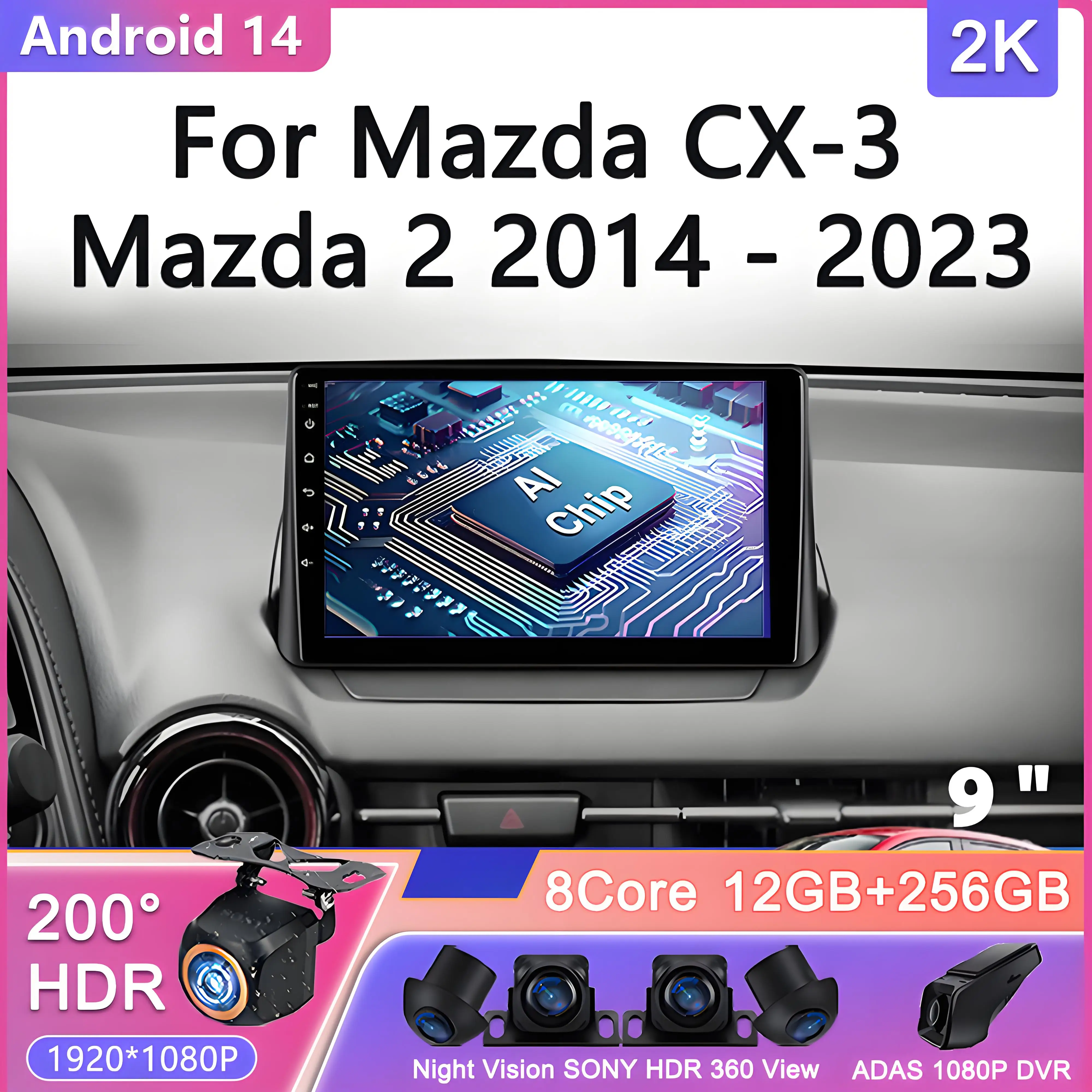 

Android 14 For Mazda CX-3 DK Mazda 2 DJ 2014 - 2023 Car Radio Multimedia Video Player Navigation Monitor Screen TV lettore Video