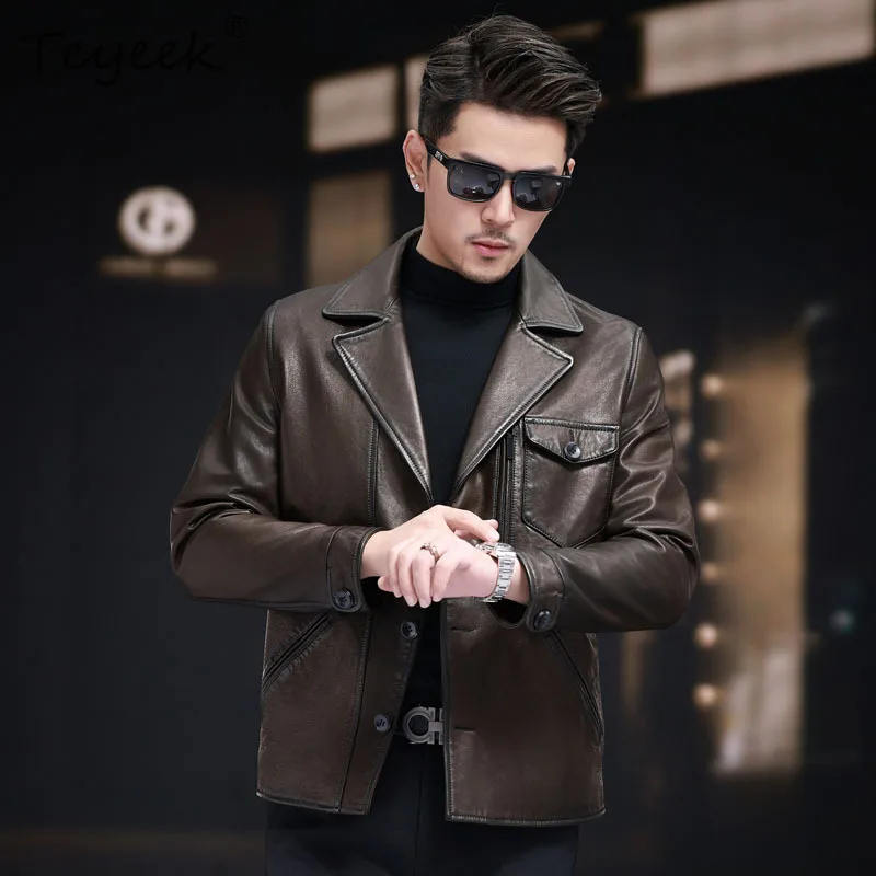 

Tcyeek Top Layer Sheepskin Genuine Leather Jacket Men 2025 Autumn Clothes Mens Coat Motocycle Jackets New in Coats Jaqueta Couro