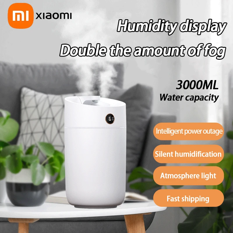 

2024 New Xiaomi 3000ML Humidifier Temperature Display Dual Spray Large Capacity Air Humidifier Ambient Light Mute Humidification