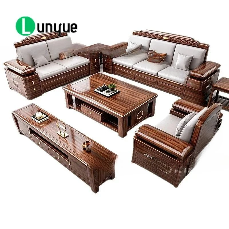 New Chinese Style Ebony Solid Wood Sofa Corner Storage Furniture for Apartment Villa Living Room Winter Summer Dual Use
