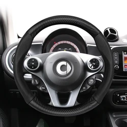 For Smart Carbon Fiber Texture & Perforated Leather Steering Wheel Cover Fortwo 450 Coprivolante 451 EQ ForTwo ForFour