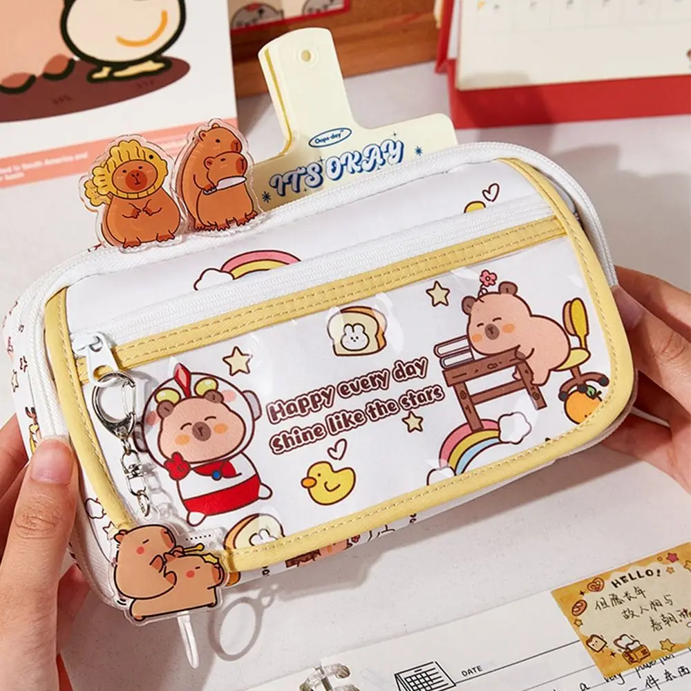 Large-capacity Capybara Pencil Bag Storage Box Canvas Capybara Pen Pouch Korean Style Capibala Cartoon Pen Bag Student Kid