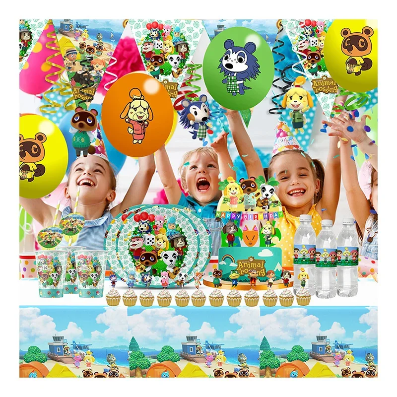 

Nintendo Game Animal Crossing Forest Theme Party Decoration Foil Latex Balloon for Kids Event Supplies Disposable Tableware Set