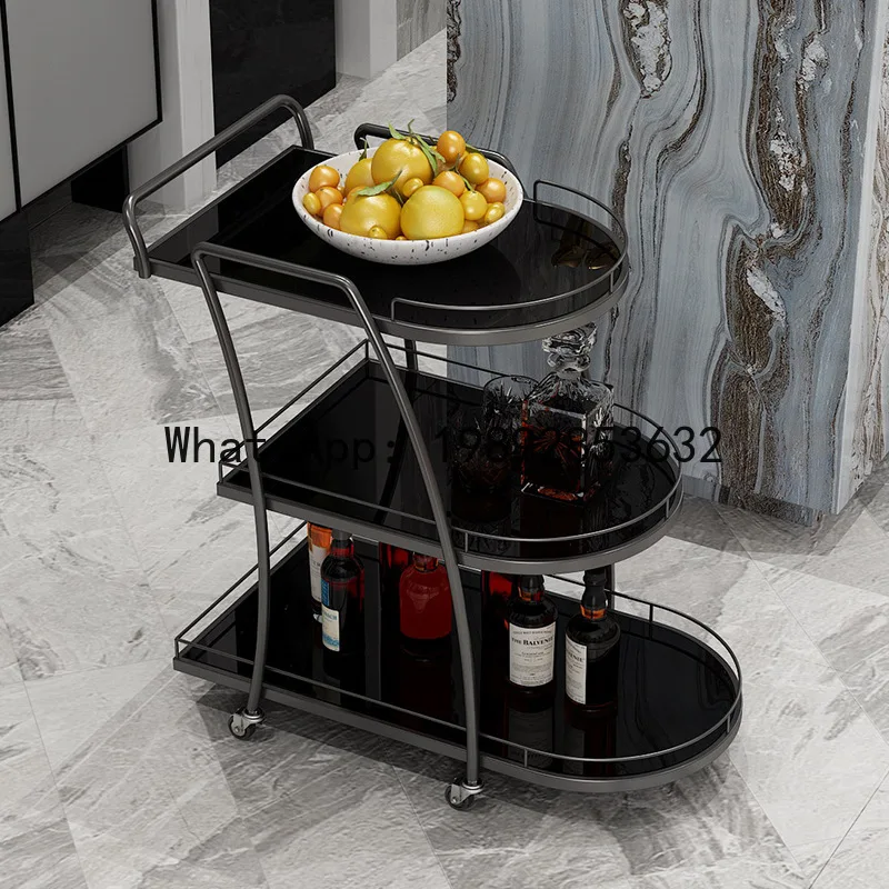 Z2  Iron Glass Dining Cart Commercial Wheeled Dessert Cart Small Push Cart Mobile Home Dining Side Cabinet