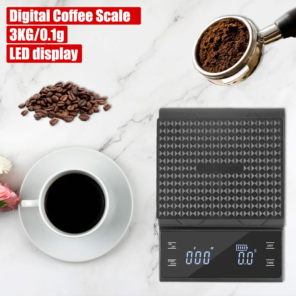 G/oz/ml Auto Timer Digital Rechargeable Type-C High Precision Electronic Coffee Kitchen Weight Scale LED display 3KG/0.1g