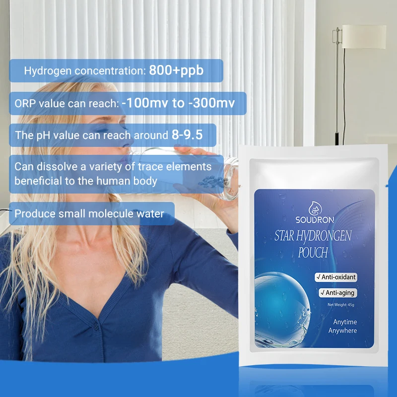 SOUDRON 45g ph 8-9.5 스타 수소 워터 파우치 항산화 별 모양 수소가 풍부한 워터 필터 백