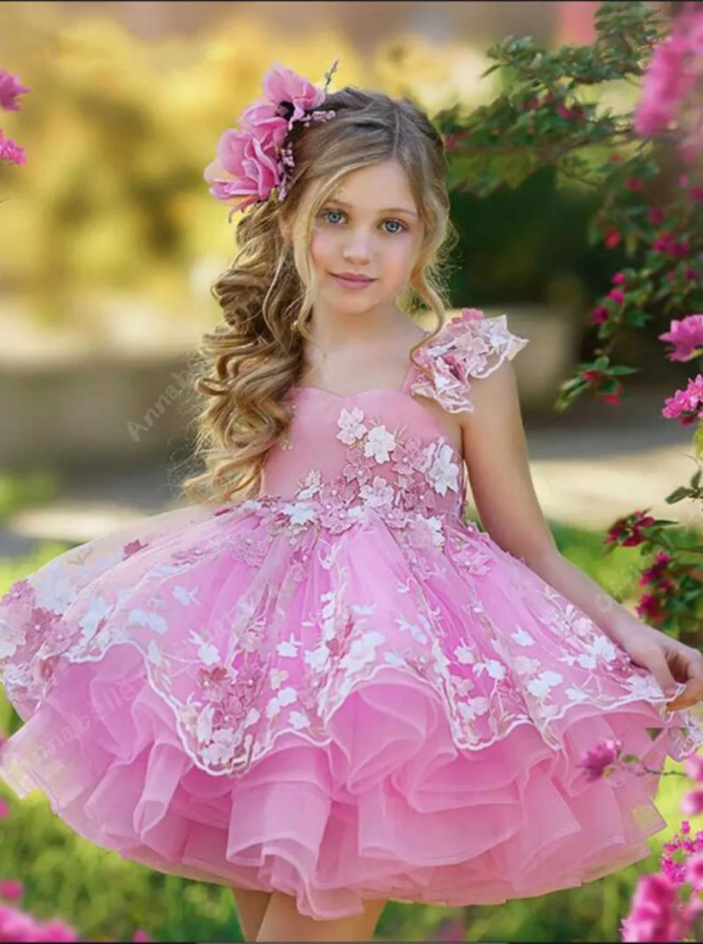 Vestido de tule gradiente personalizado para meninas, Flower Girl Dresses, vestido sem mangas princesa para crianças, festa de aniversário