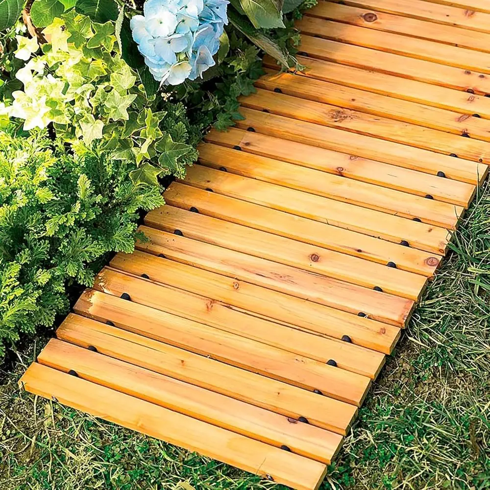 NonSlip Wooden Garden Pathway Decorative Solid Wood Outdoor Walkway Weatherproof Easy Installation Roll Out Walkway Camping Site