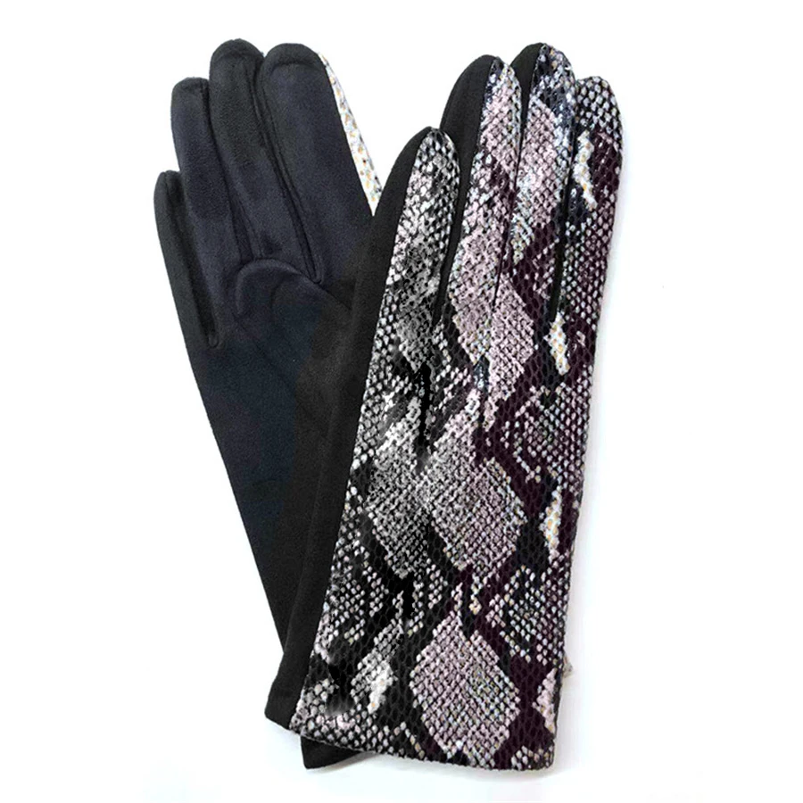 Fashion Cool Imitation Snakeskin Autumn Winter Keepwarm Touch Screen Wind Drive Gloves Outdoors Bivouac Snow Mittens Women NV15