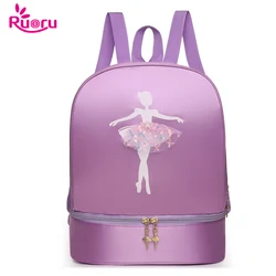 Ruoru girls child ballet bag ballerina storage backpack kids ballet dance bag pink purple handbag shoulder bag for girls