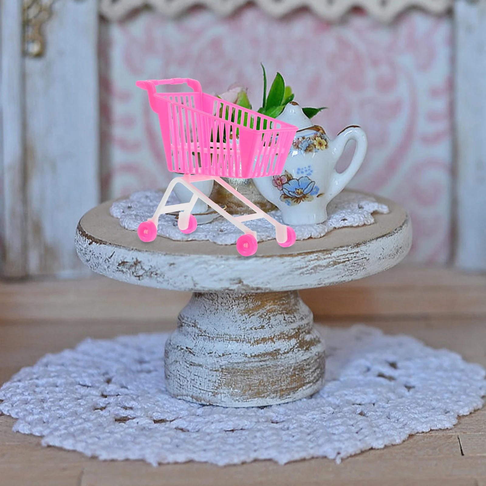 어린이를위한 10Pcs 소형 쇼핑 카트 교육용 홈 장식 플라스틱 유모차 보육 가구 현실적인 미니 숍 소품