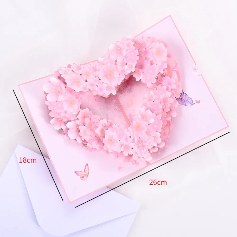 Tarjeta Pop-Up 3D con Tema Romántico Creativo, Mecanismo Pop-Up, Tarjeta Artesanal Hecha a Mano, Tarjeta de Amor con Forma de Corazón, Tarjeta con Diseño de Flor de Cerezo para Boda