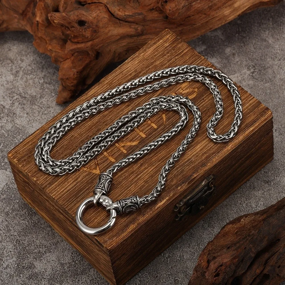 

Circle Buckle Dragon Bone Chain Necklace Open Round Clasp Weaving Viking Necklace Alloy Durable Ethnic Style Choker Daily