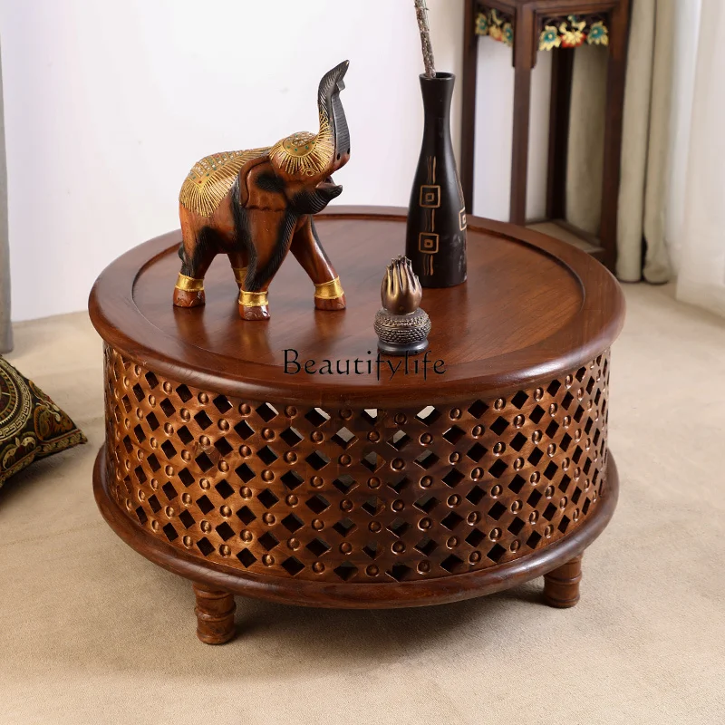 * Mesa de chá estilo da Ásia do Sul, mesa de centro redonda de olmo antigo, novo estilo chinês, sala de estar, casa