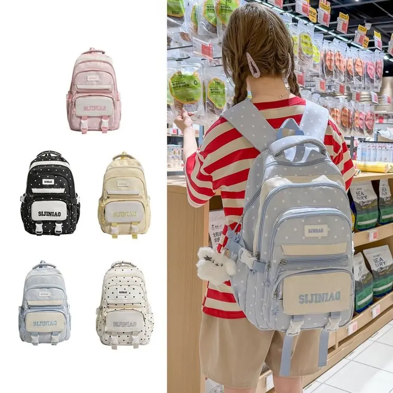 Fashionable Cute Backpack Bow Print Bookbag with Laptop Protection Adjustable Straps Laptop Backpack for Back To School Season