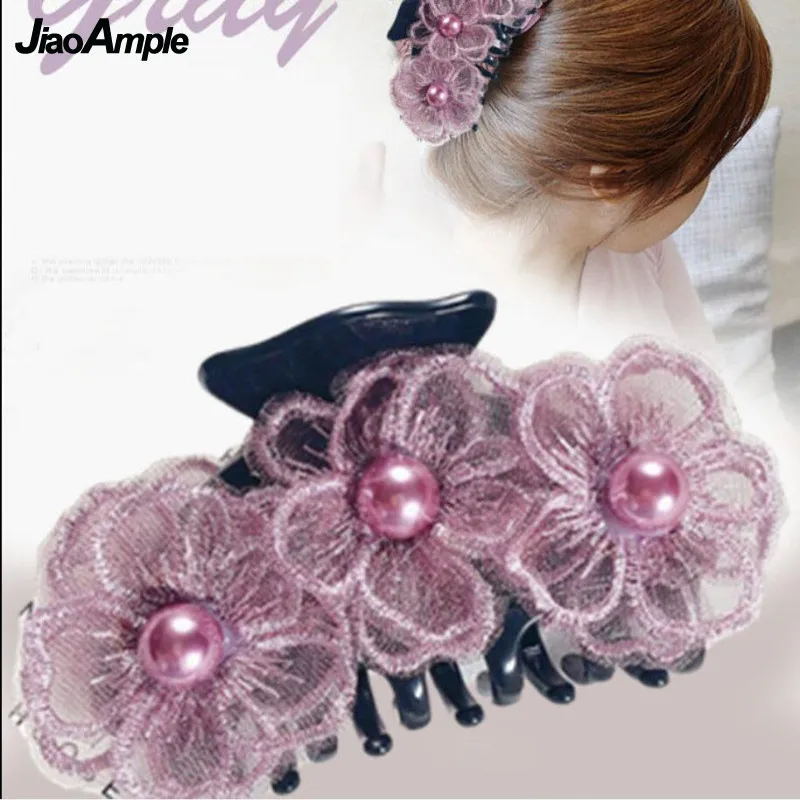 Women's Hair Clips Korean Fashion Elegant Lace Gripping Clip Female All-match Hair Accessories Girl Flowers Hairpin Wash Tools