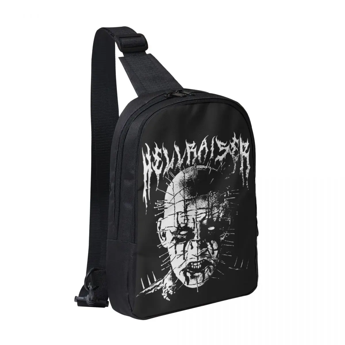 

Black Metal Pinhead Graphic Chest Bag Men Sling Crossbody Backpack Chest Bag Traveling Hiking Daypack Shoulder Bag