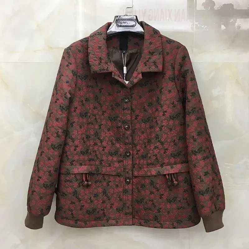 

Korean Femme Leisure Floral Outwear Ladies High-end Loose Tops Coat Autumn Winter Women Fashion Large Size 6XL Patchwork Jacket