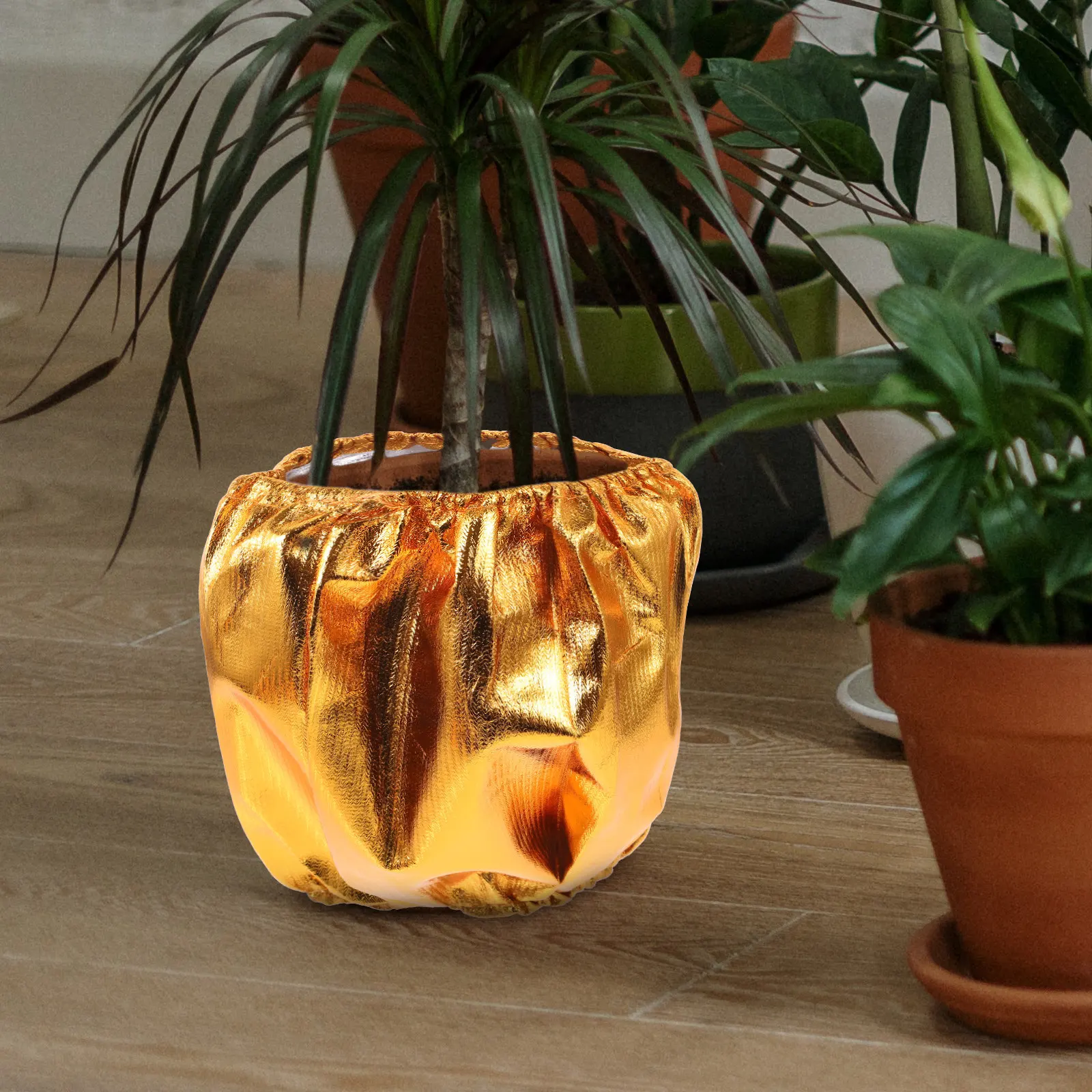 2Pcs Gold Flowerpot Sleeve Cloth Cover Bag Reusable Decorative Planter Protector for Home Office Store Party Events