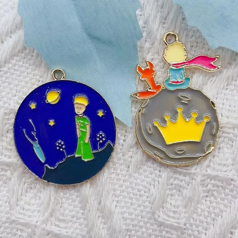 10 PCS Alloy Dripping Oil Cartoon Planet Little Prince Earrings Pendant DIY Designer Handmade Accessory Keychain