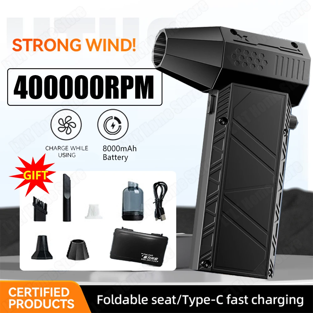 

Turbo Fan 400000RPM Rechargeable Cordless Duster Powerful Airflow Compact Design for Car Travel Outdoor Cleaning Long Standby