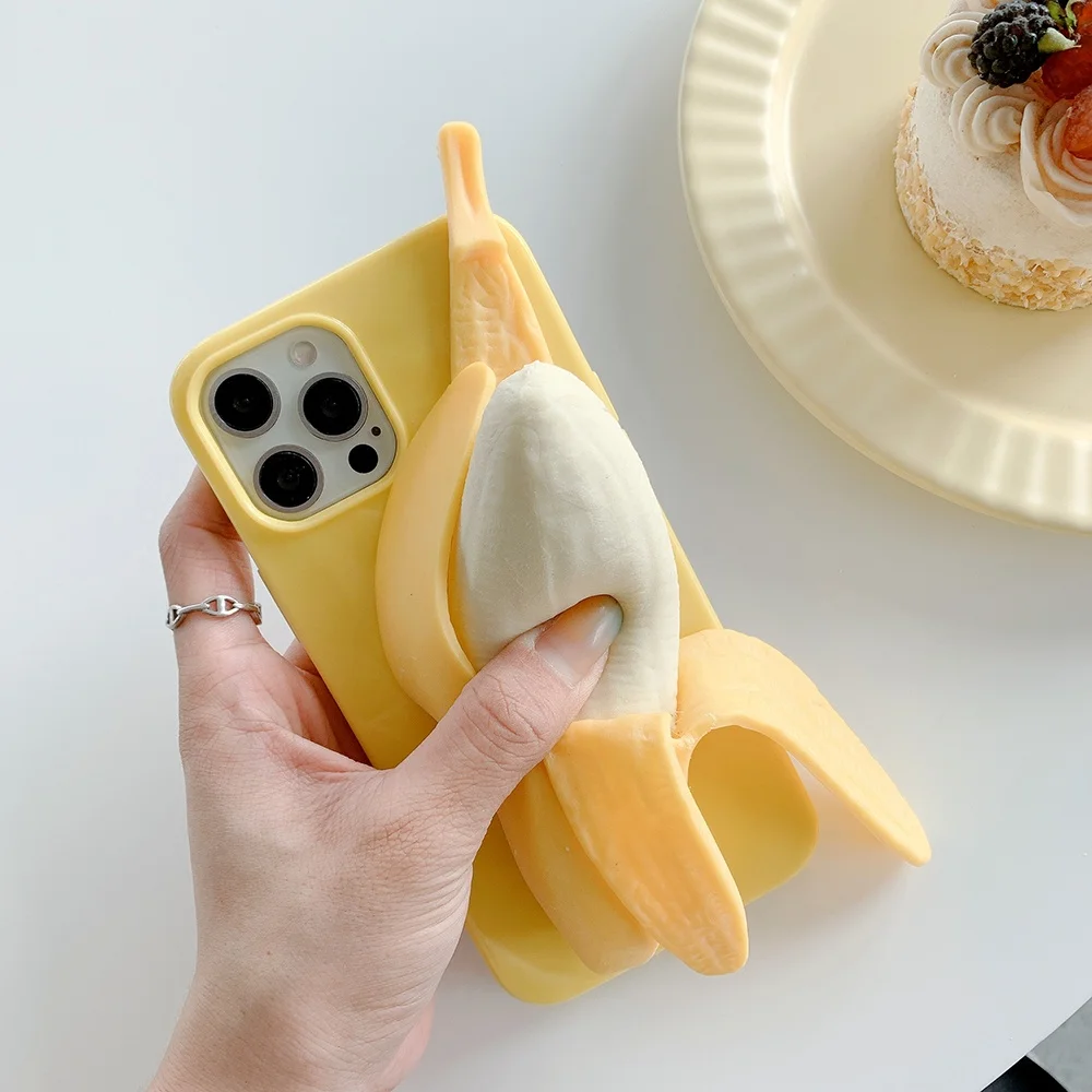 3D Stress Reliever Peeled Plush toy banana Phone Case For Samsung Galaxy S23 S22 S21 20 Ultra Plus FE A04 A14 A13 A23 A73 Cover