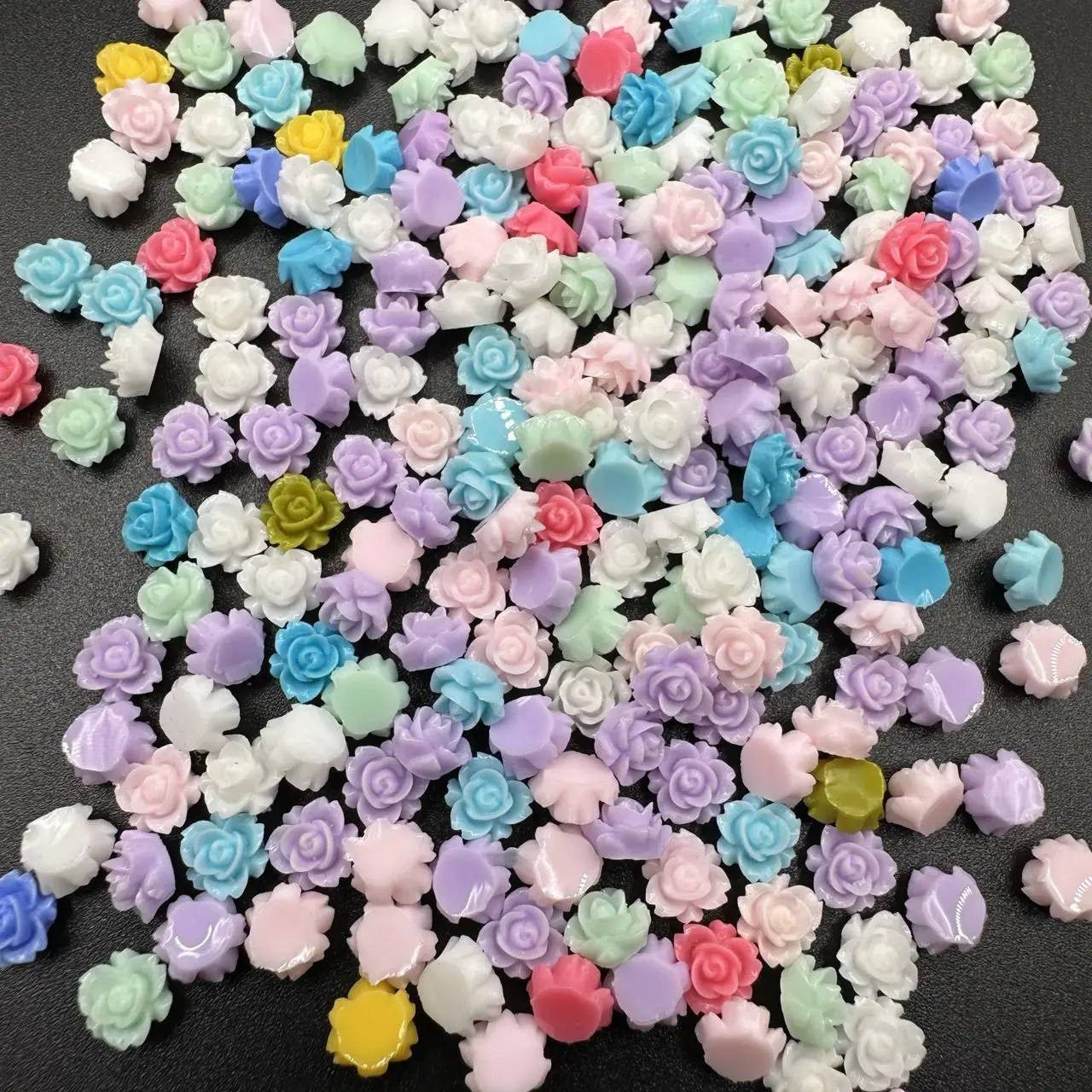 50pcs Sweet Flower Nail Charms Bulk Aurora Colorful Resin Foral Nail Rhinestones DIY Manicure Design Nails Art Decor Accessories