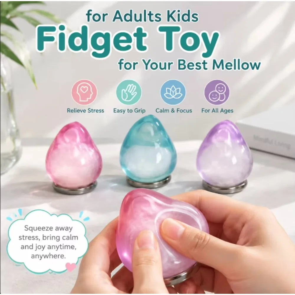 Squishy Fidget Toy Cute Raindrop Ice Cool Touch Maltose Texture Stress Anxiety Relief Sensory Ball Portable Squeeze Small Gift
