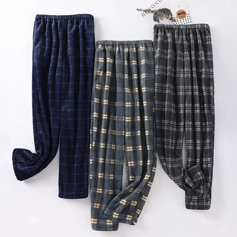 Bottoms Men's Yards Pajamas Pants Mens Sleepwear Plaid Flannel Pajama Thick Warm Hombre Sleep Big Men Pijama Trousers For