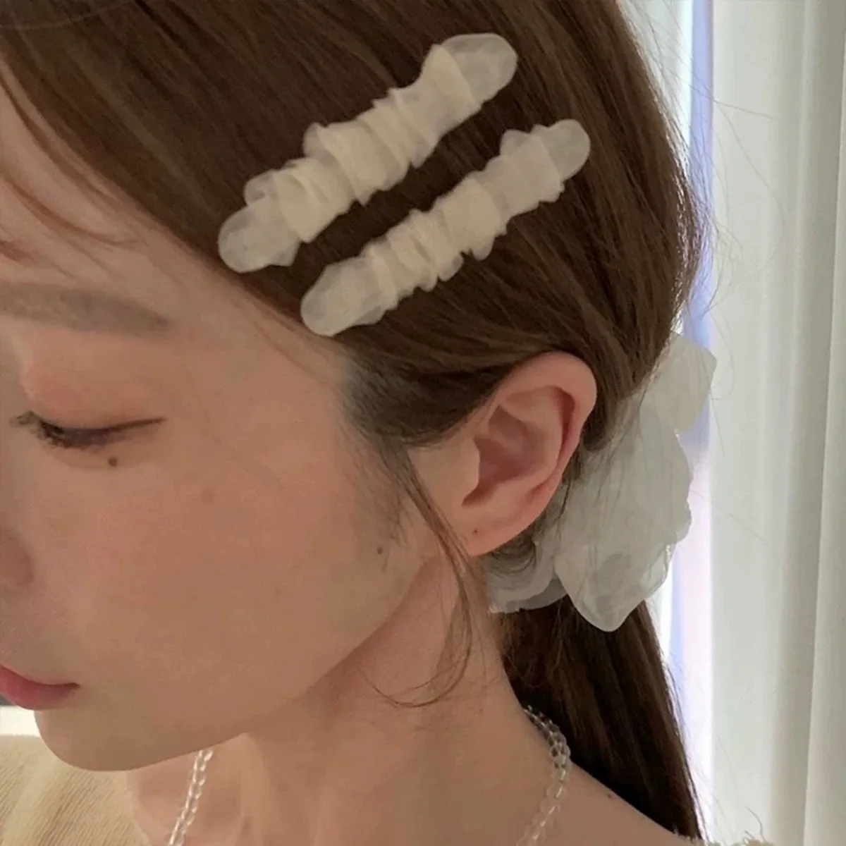 Korean Style Organza Pleated Hair Clip Sweet Temperament Gentle Bangs Side Clip Fashion Versatile Duckbill Clip Hair Accessories