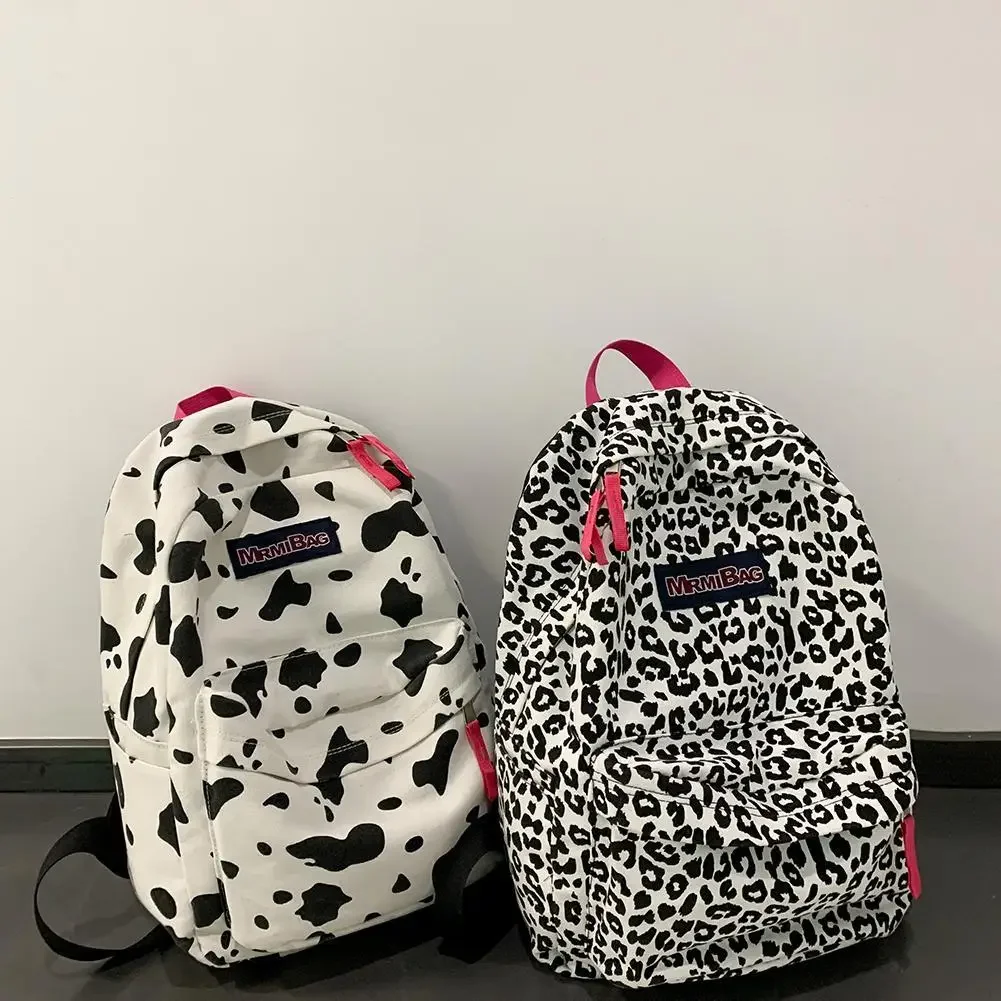 Women Canvas Zebra Cow Pattern Print Backpack Preppy Style Ladies Large Handbags Waterproof Campus Style Travel Rucksack