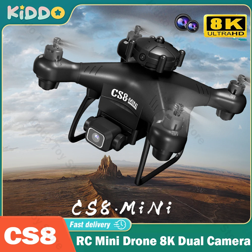 CS8 RC 미니 드론 쿼드콥터, 8K 듀얼 카메라 드론, 미니 장애물 회피 UAV 항공기, 남아용 리모컨 항공기 장난감 