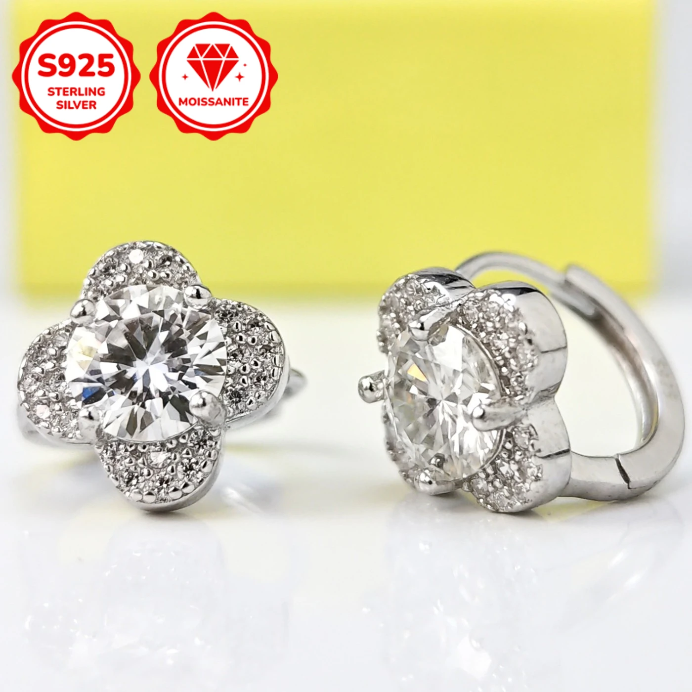 1pair 0.5/1Carat S925 Silver Four-leaf Clover-shaped Moissanite Earrings, Exquisite Jewelry Suitable for Ladies To Wear Daily.