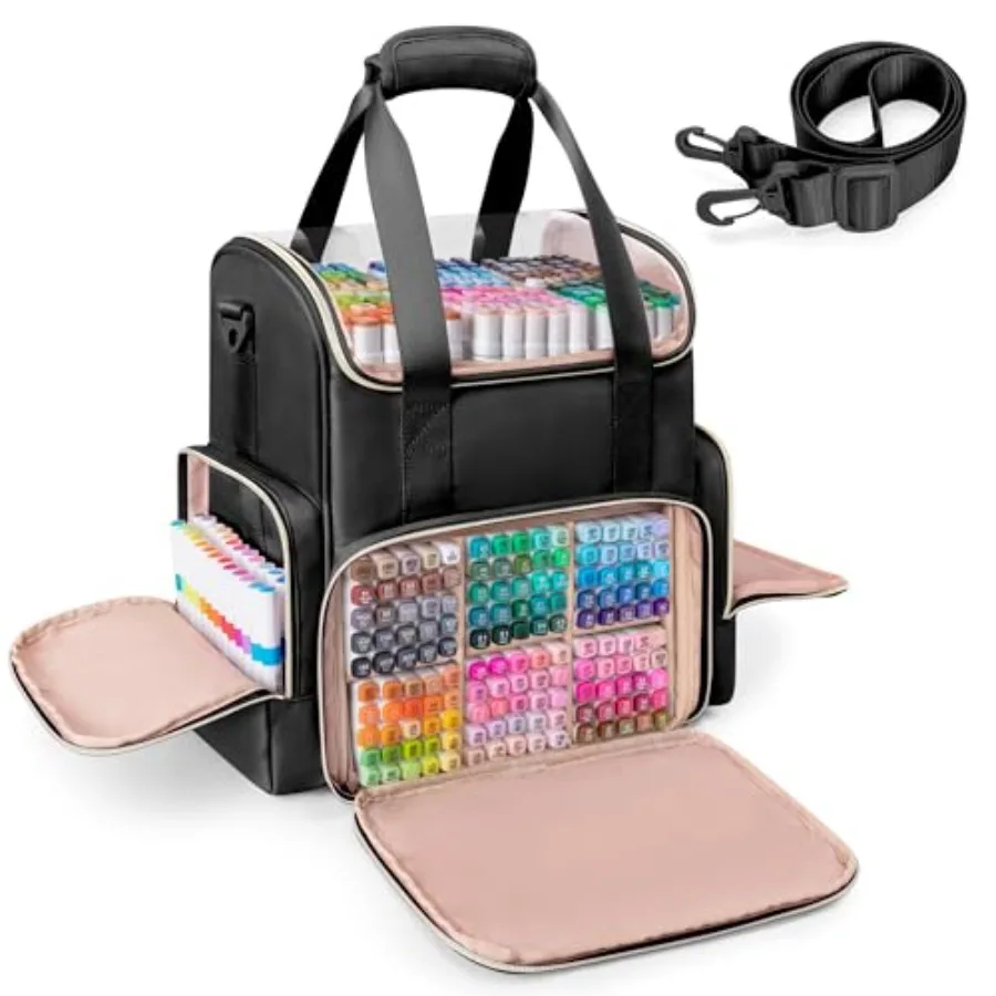 

Double Layer Marker Organizer Bag Fit for 400 Markers Large Marker Storage Case with Dividers and Multiple Pockets for Art Mark