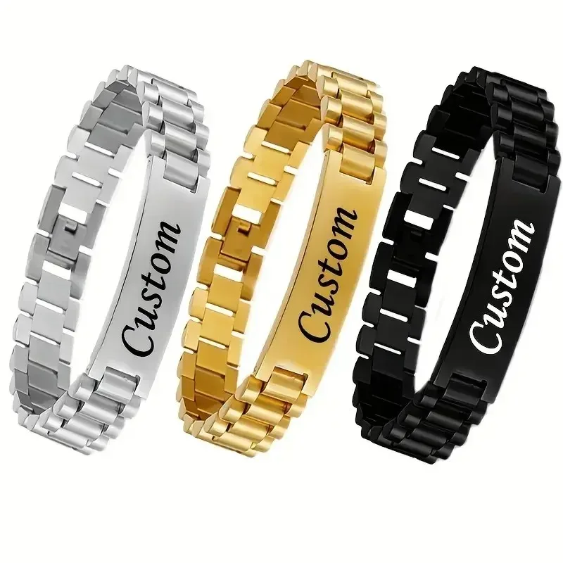 Personalized Engraved Name Men's Bracelet, Fashion 304L Stainless Steel Custom Text Bracelet, Prefect Gifts for Dad & Boyfriend - view 2