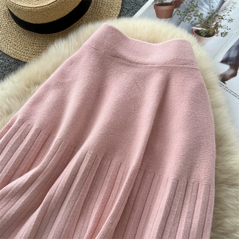 Damen-Strick-Minirock mit hoher Taille, plissierter Swing-Rock, Herbst-Winter, warm, weich, A-Linien-Rock, Damen-Freizeitkleidung, Alltagsbekleidung, Unterteil 644 – Detail 17