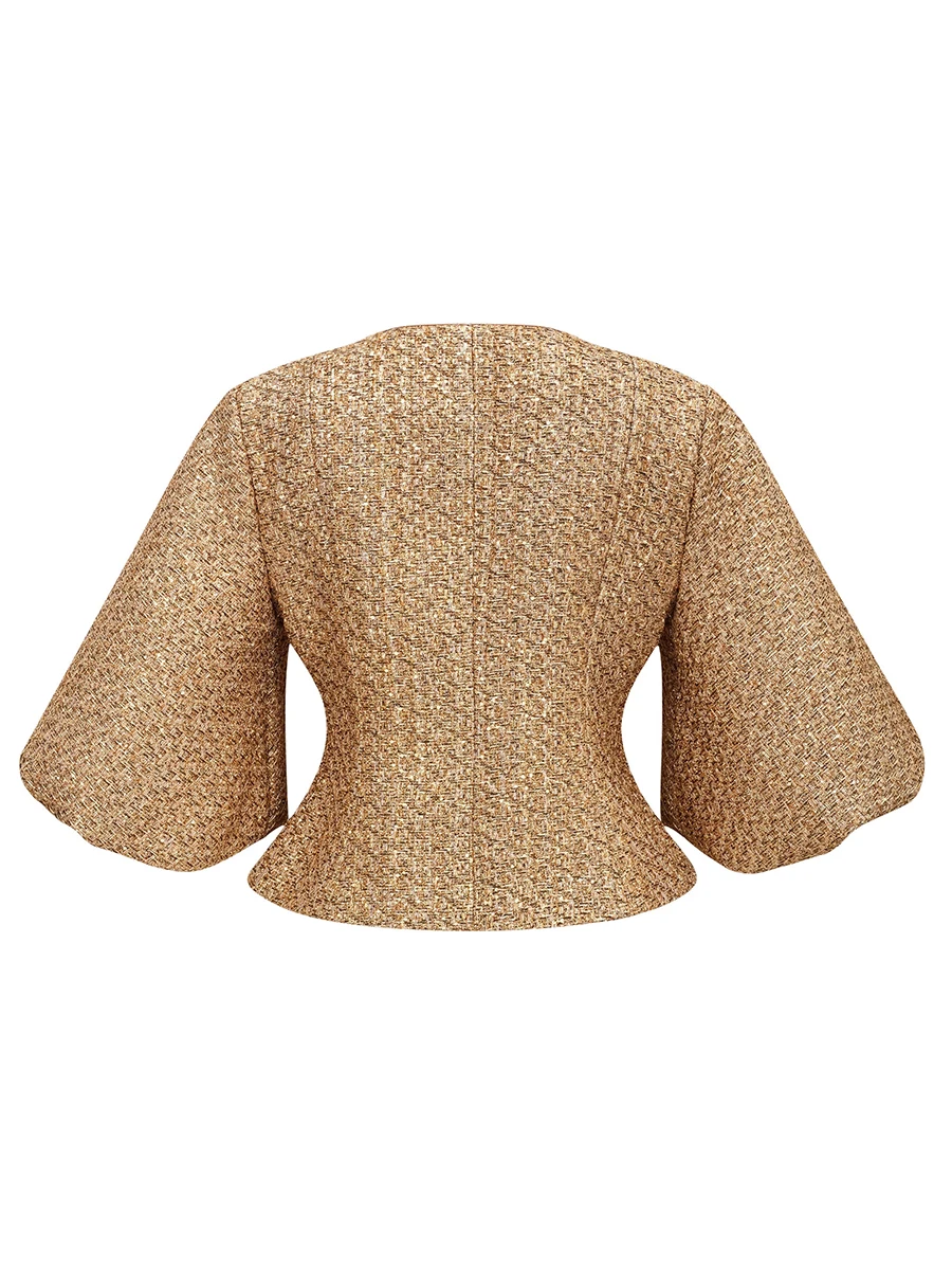 CHICEVER Gold Spliced Sequins Temperament Jackets for Women Round Neck Half Sleeves Tunic Patchwork Single Brasted Jacket Female