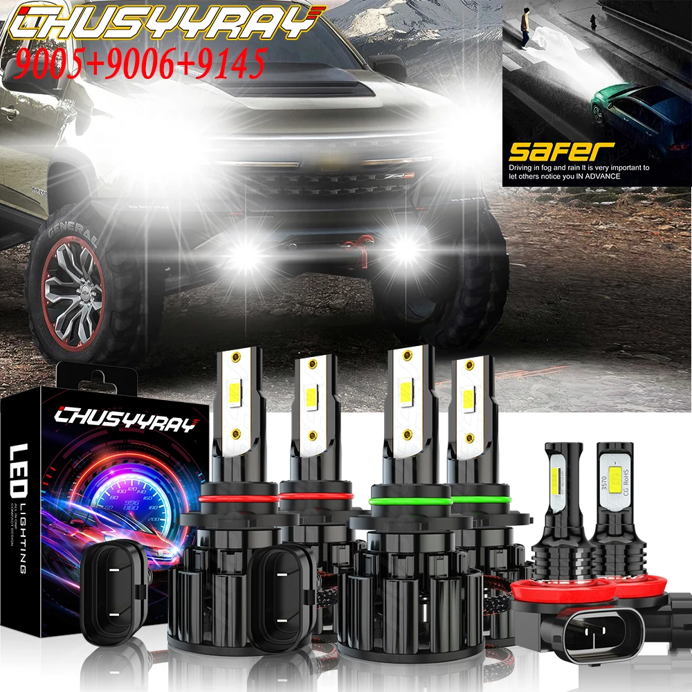 

CHUSYYRAY 6x Compatible For Chevy Colorado 2004-2008 Combo 9005 9006 LED Headlight High / Low H11 Fog Light Bulbs Kit luzes