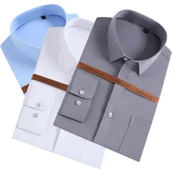 Stretch Cotton New Solid Men's Social Shirts Long Sleeve Formal Dress Shirt For Man Slim Fit Business Blouse Male White Shirt