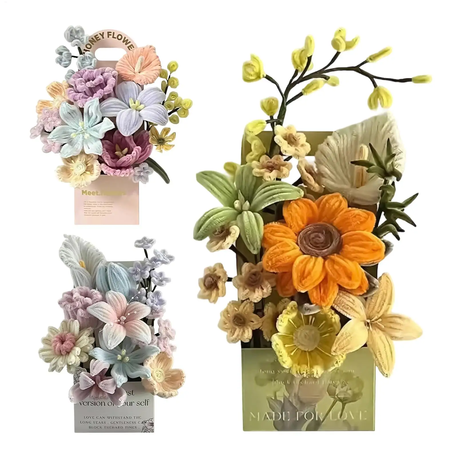 DIY Pfeifenreiniger Blumen-Bastelset Ohne Klebstoff Chenille-Stiele Blumenstrauß-Bastelset für Wohnzimmer-Deko Muttertagsgeschenk