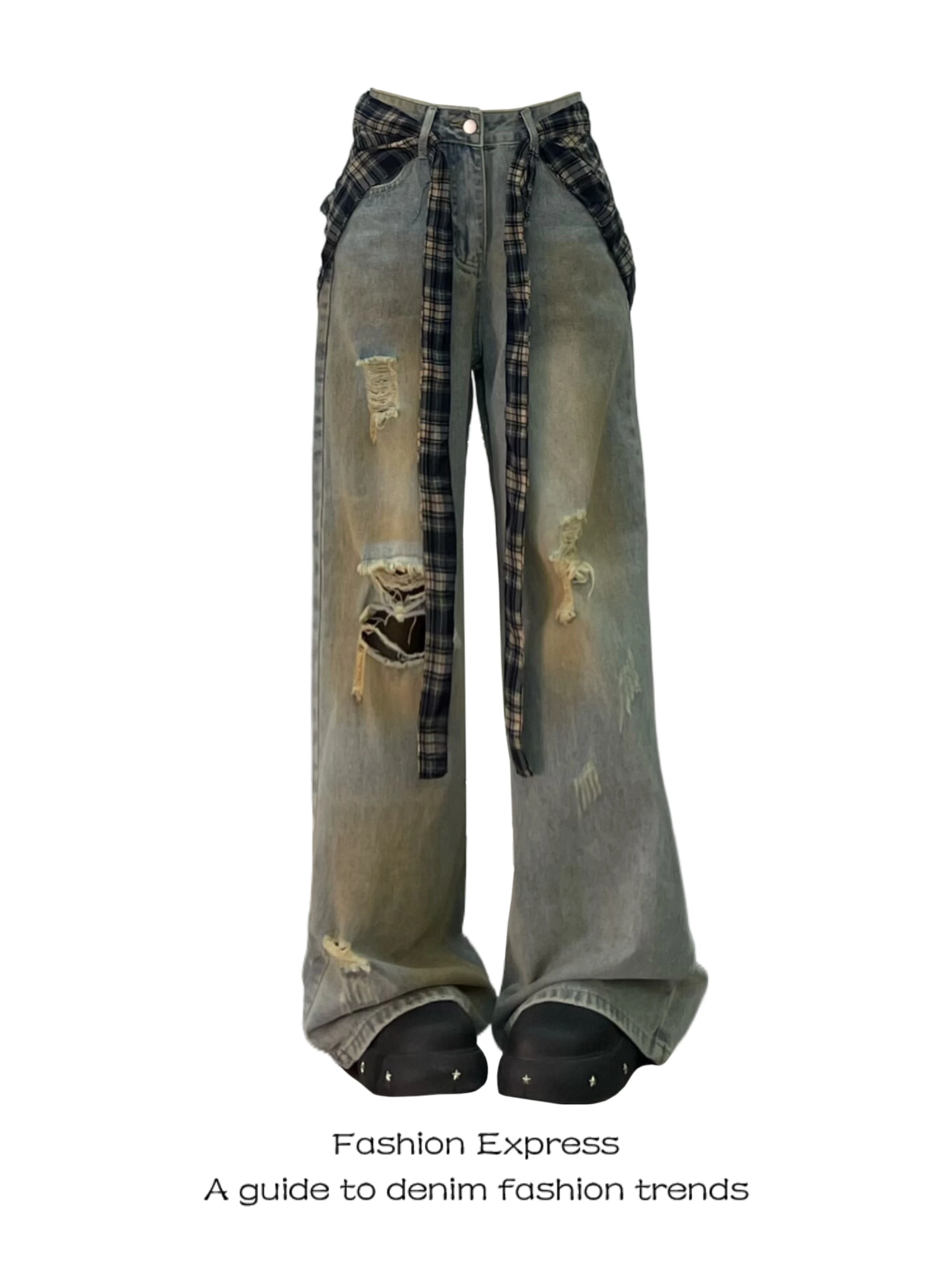 

Женские широкие джинсы с высокой талией, повседневные рваные джинсовые брюки, свободные прямые джазовые танцы, модные тонкие осенние уличные брюки